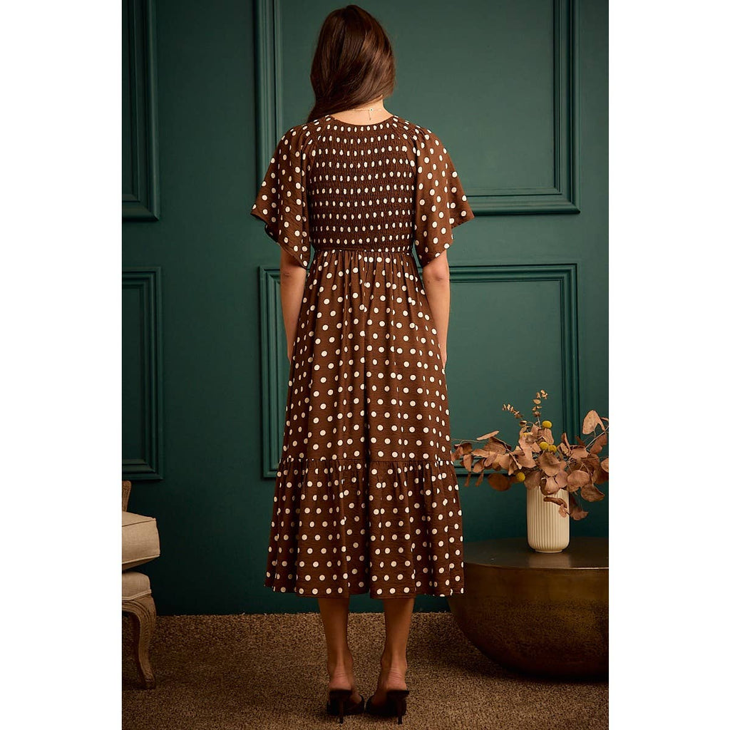 Polka Dot Flutter Sleeve Midi Dress