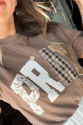 Pray Floral, Stripe, Plaid Applique Short Sleeve Tee