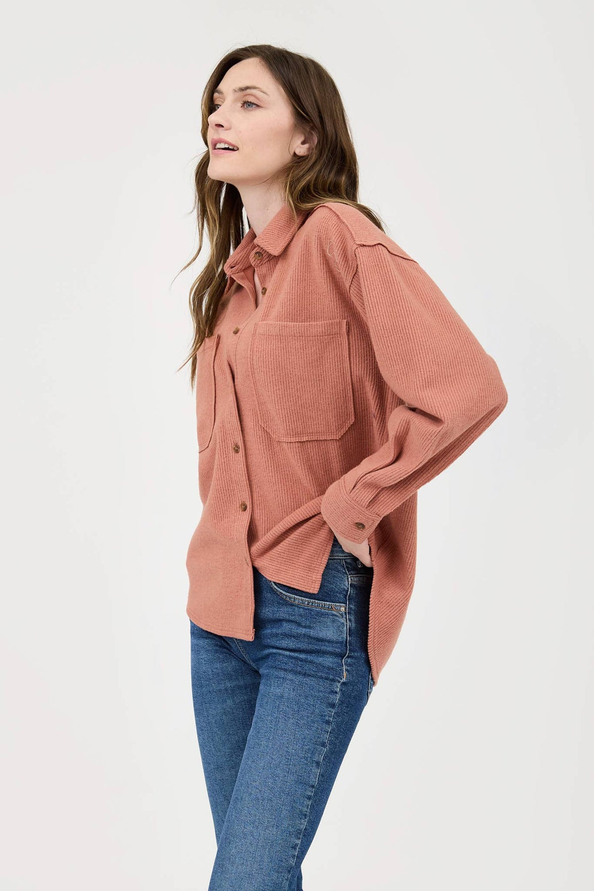 Ribbed Knit Button Down Top
