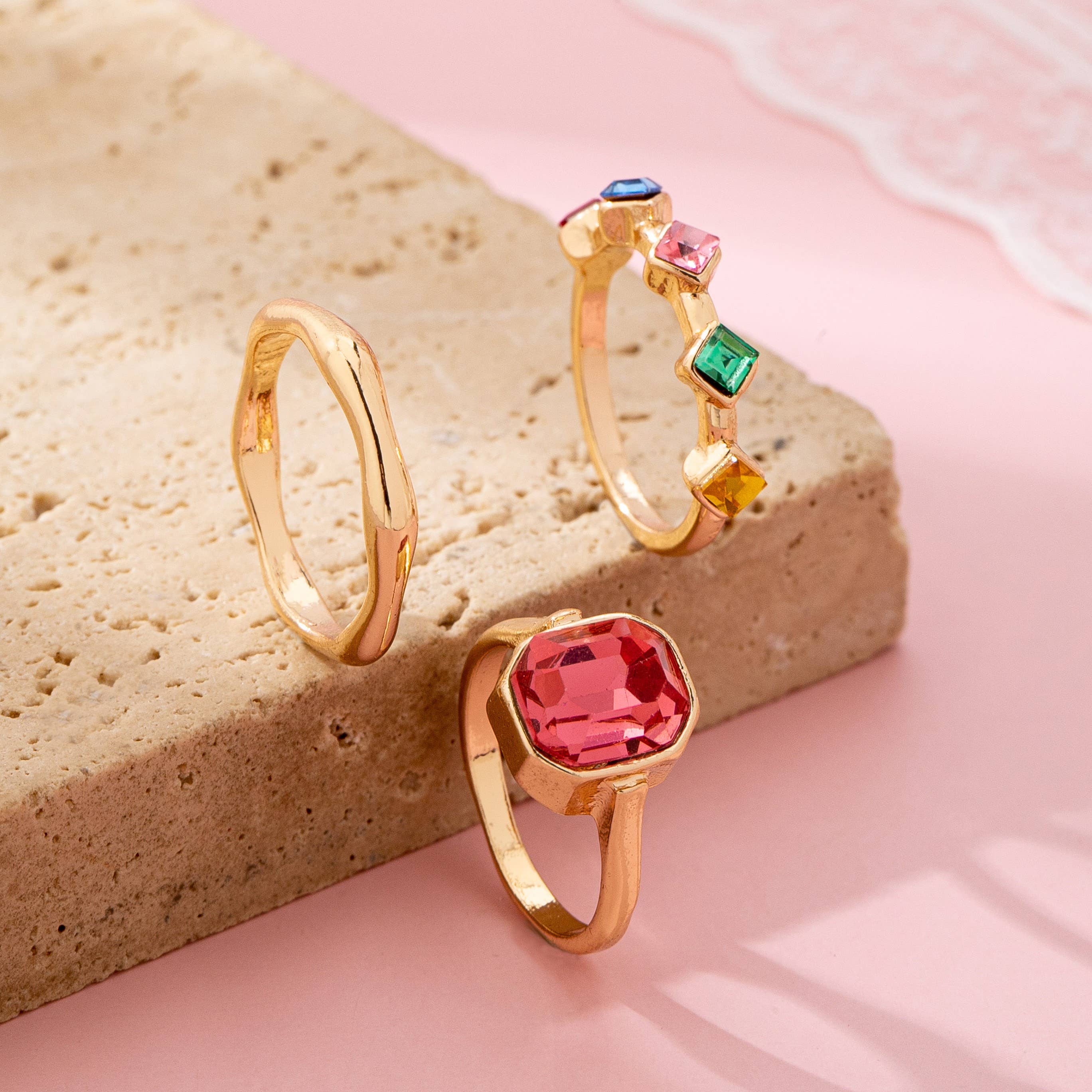Rainbow Gemstone Organic Statement Ring