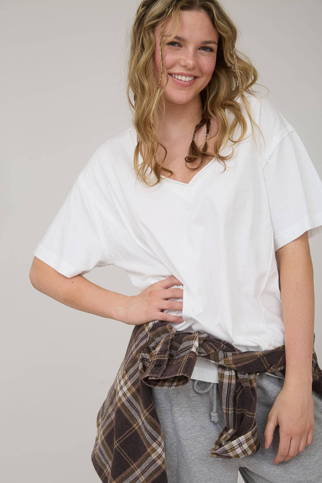 V-neck Short Sleeve Knit Top
