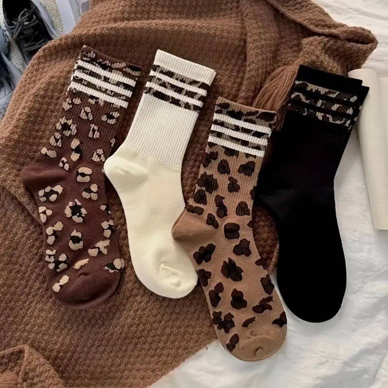 LEOPARD HALF CREW THROWBACK SOCKS