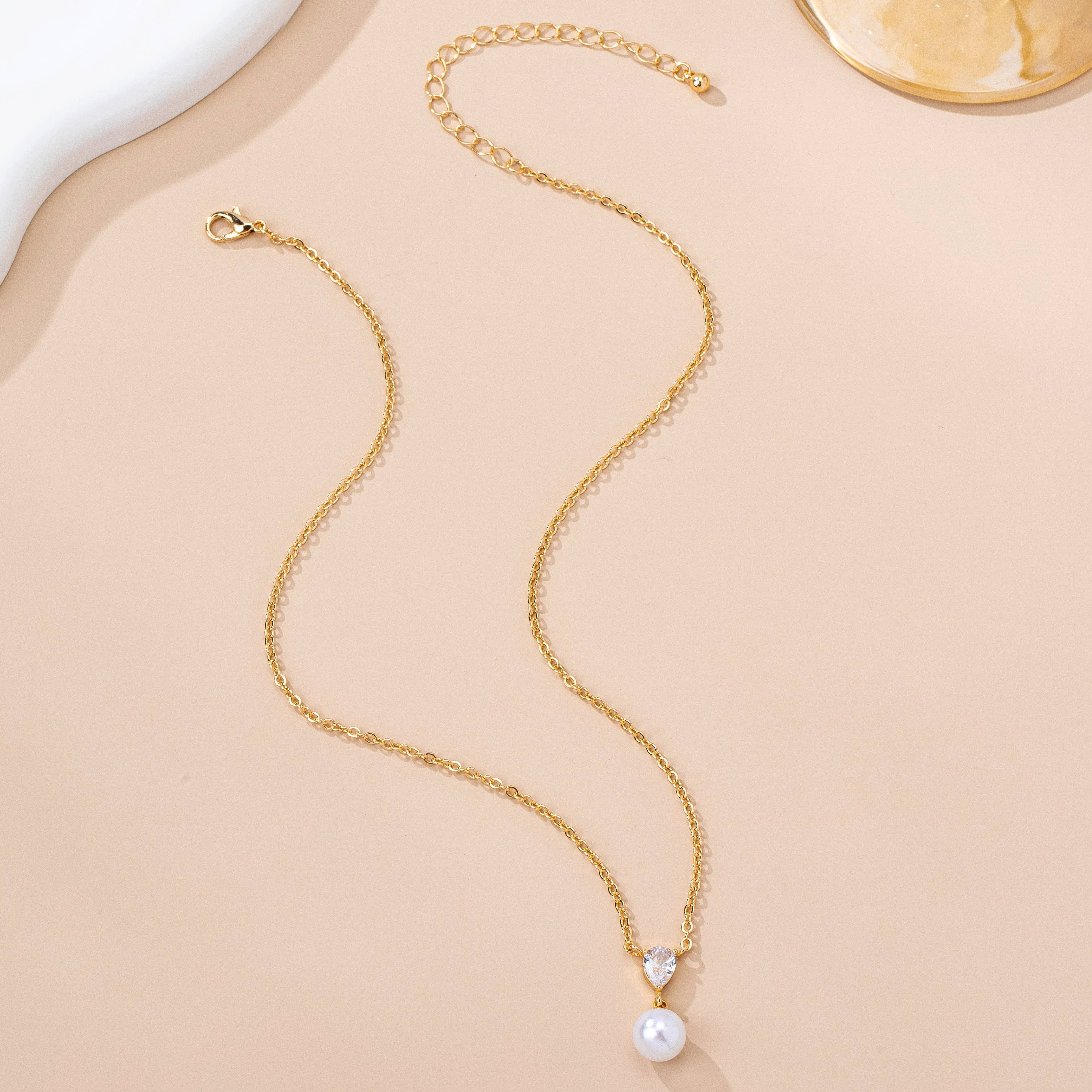Classic CZ Crystal & Pearl Pendant Necklace