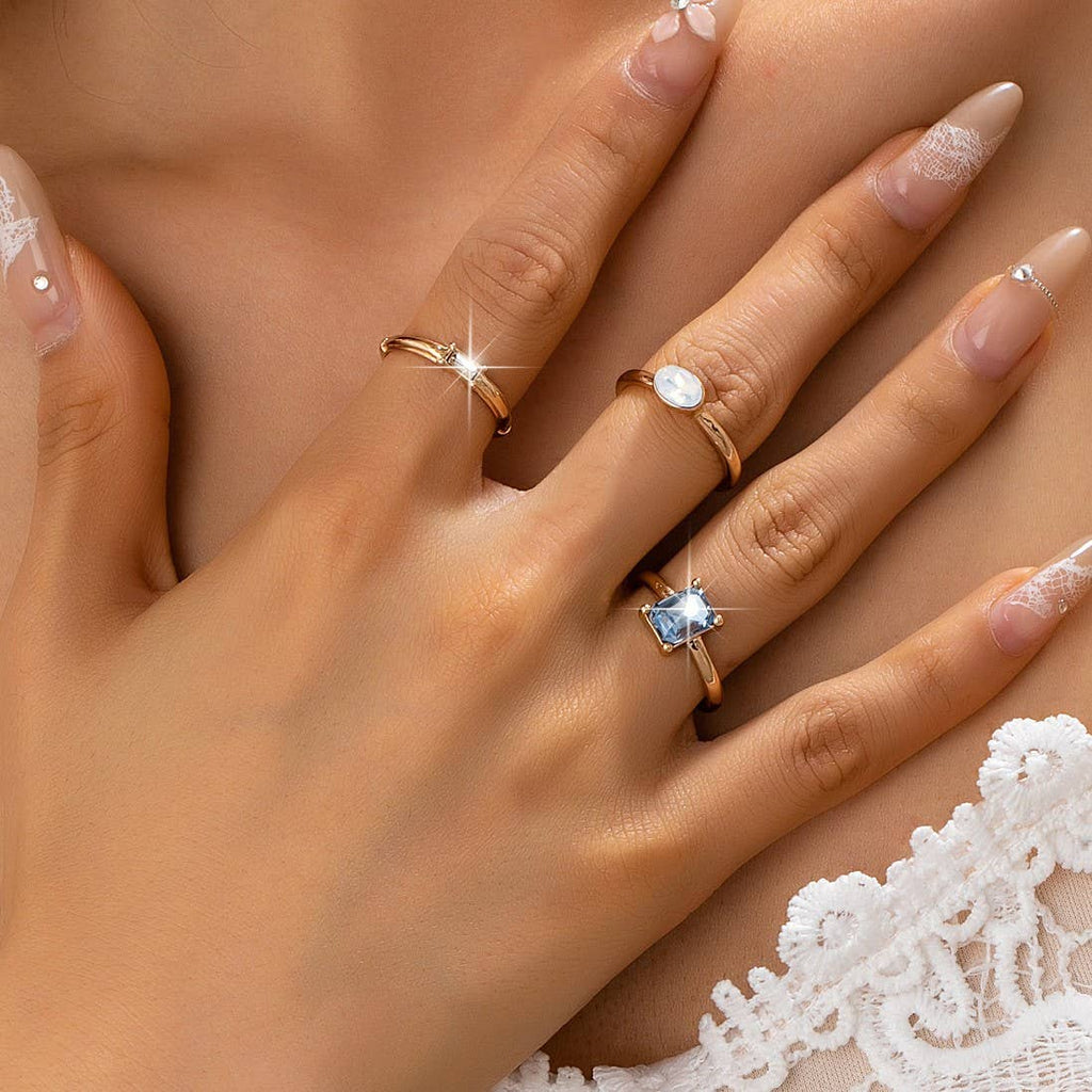 Aquamarine & Moonstone Triple Band Ring Set