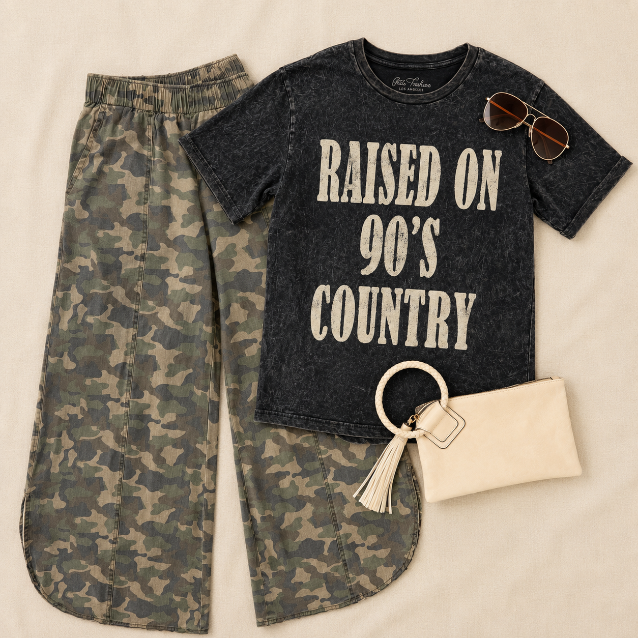 Relaxed Cropped Wide Leg Tulip Hem Camo Pant