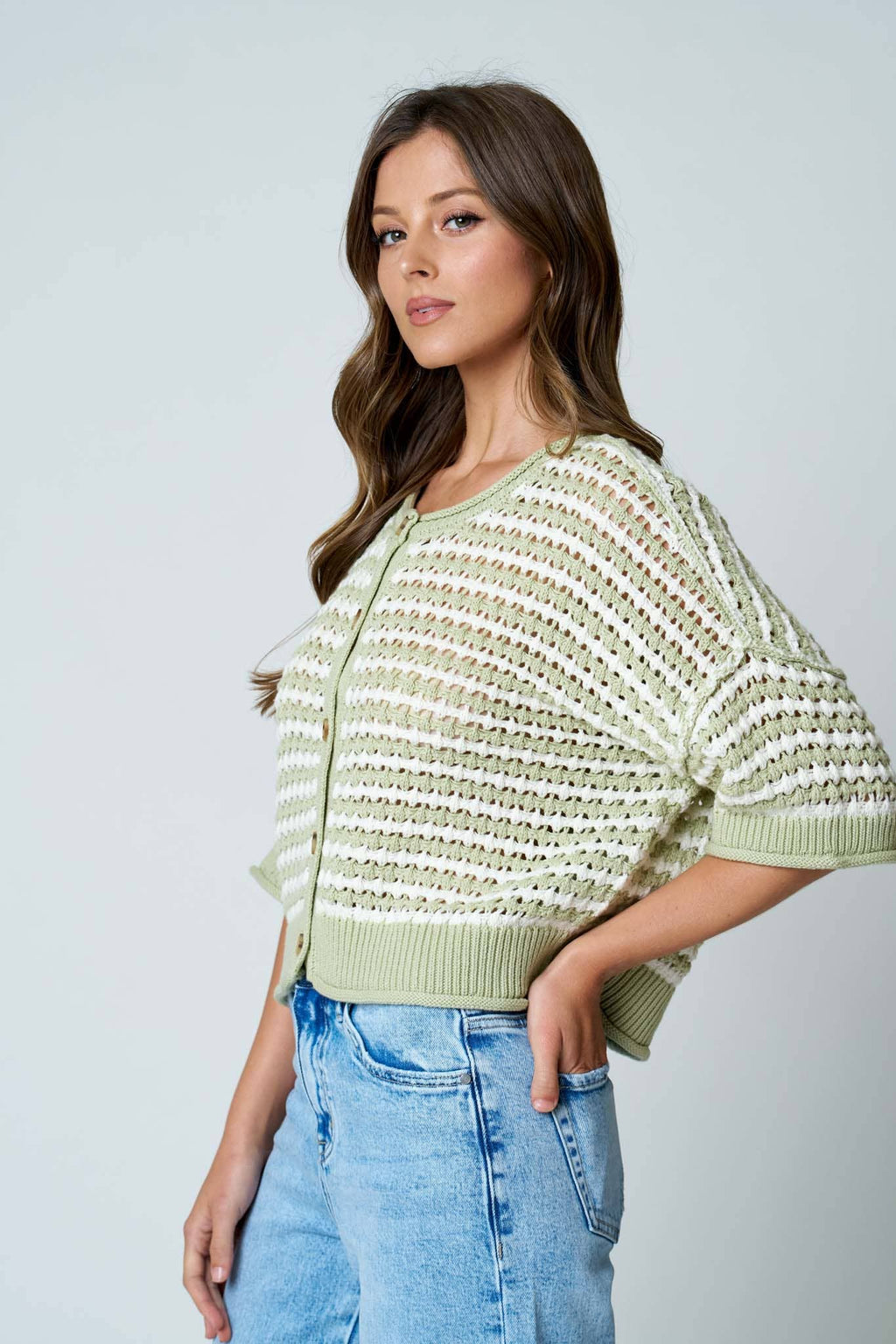 Stripe Crochet Knit Cardigan
