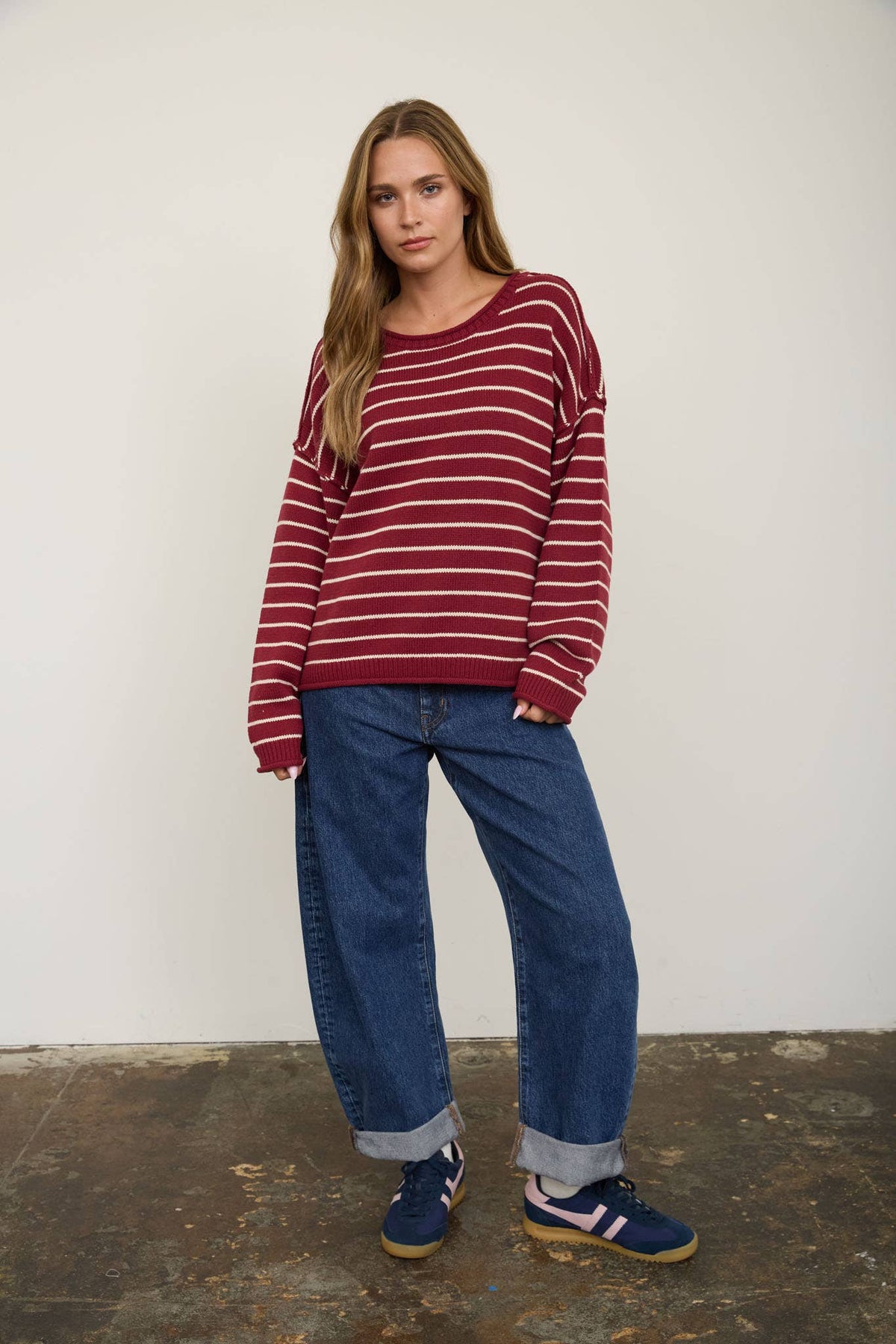 Stripe Crew Neck Sweater {Burgundy}