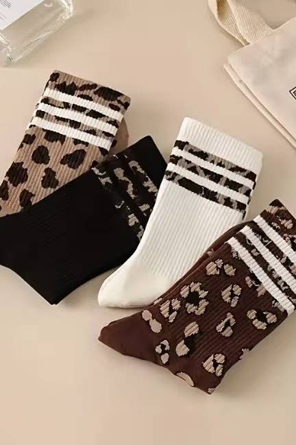 LEOPARD HALF CREW THROWBACK SOCKS