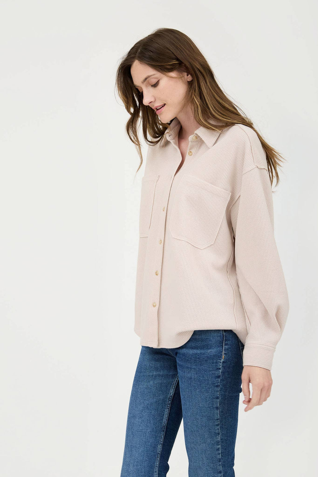 Ribbed Knit Button Down Top