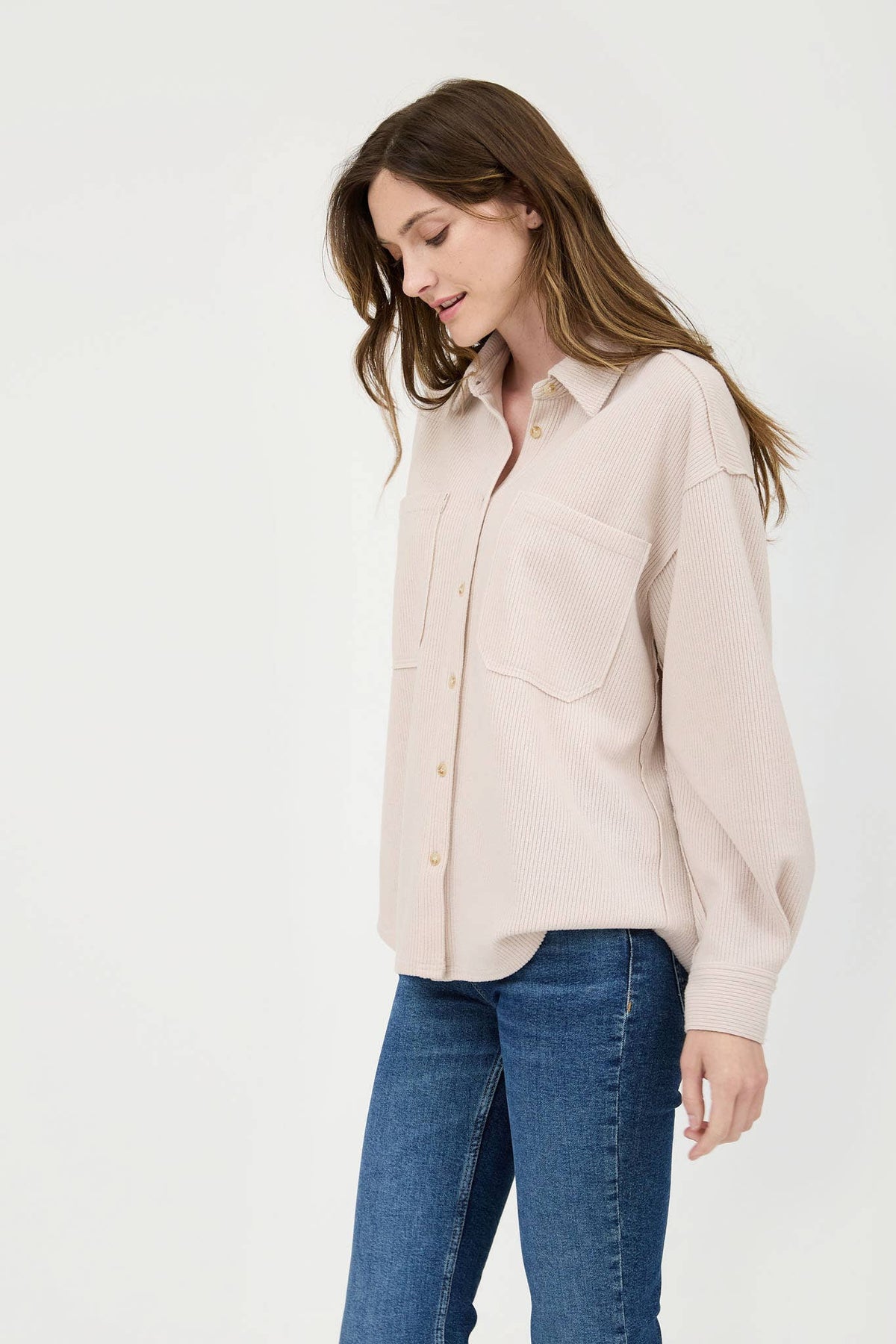 Ribbed Knit Button Down Top