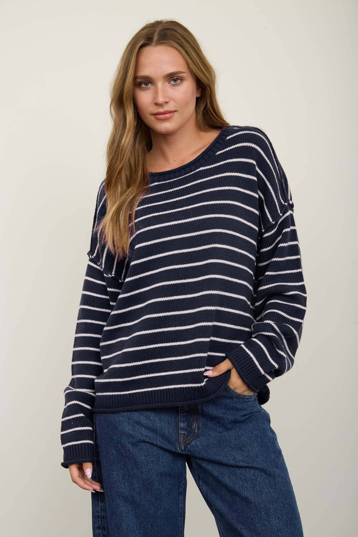 Stripe Crew Neck Sweater {Navy}