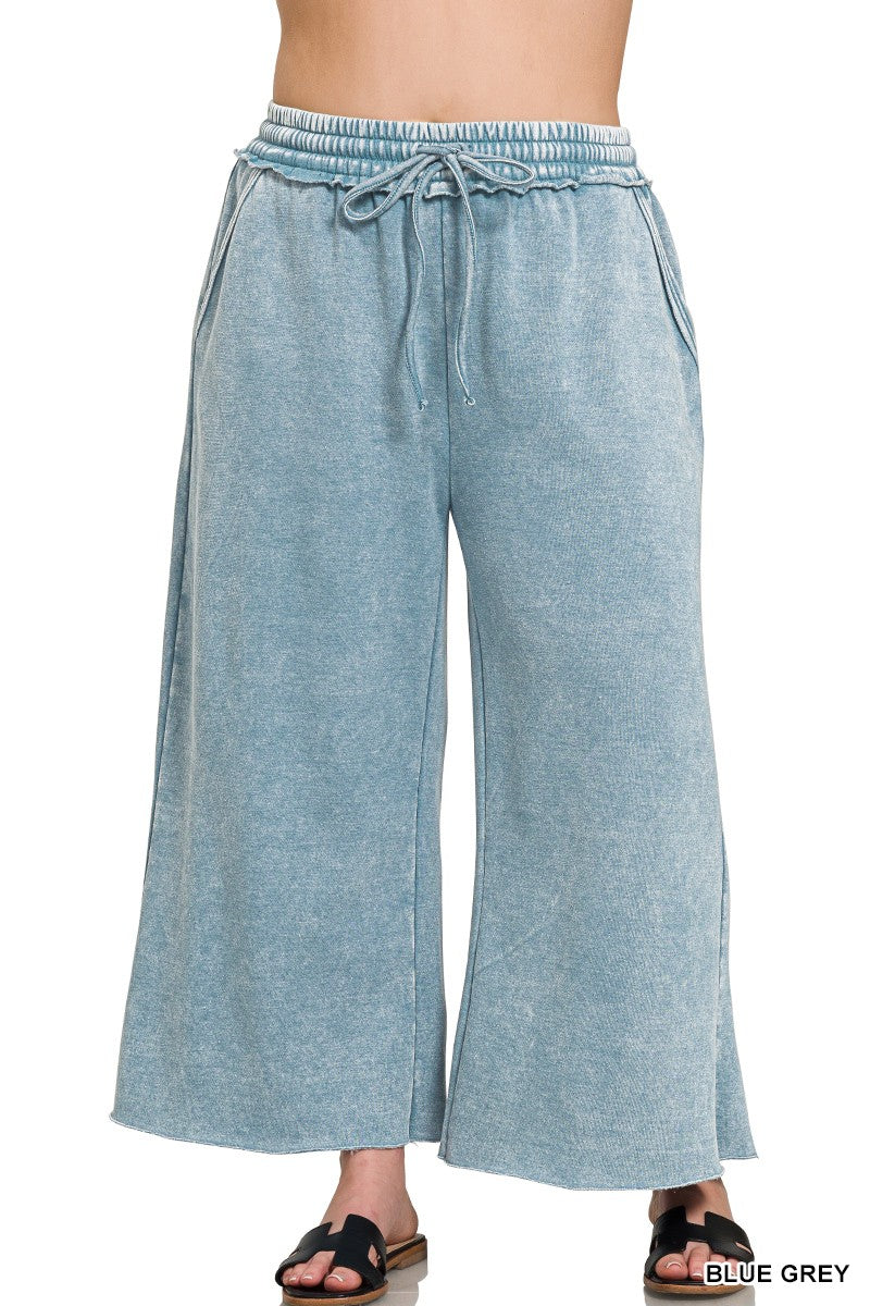 Acid Wash Fleece Palazzo Pants