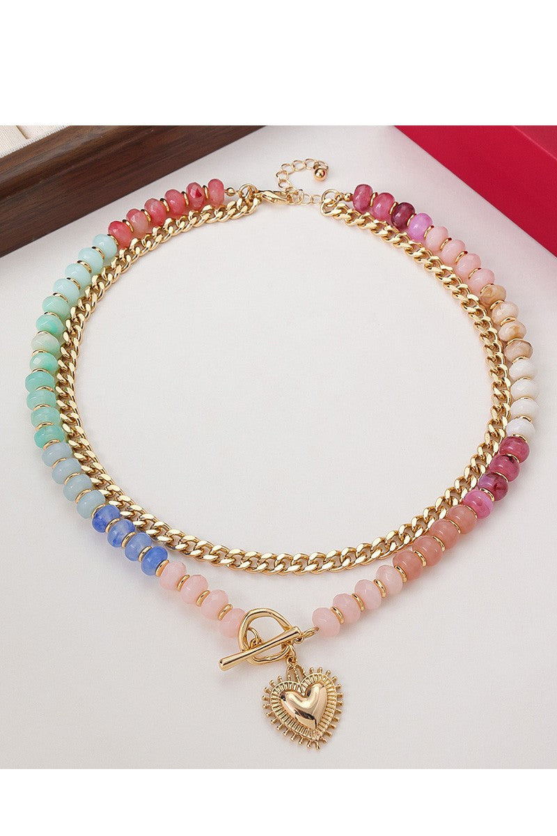 Colorful Bead Layered Heart Necklace