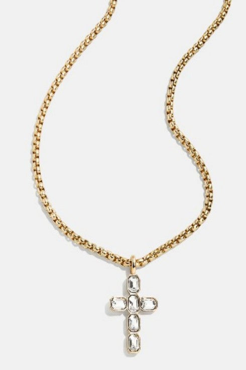 18K Stainless Steel Tarnish-Free Cross Rhinestone Necklace