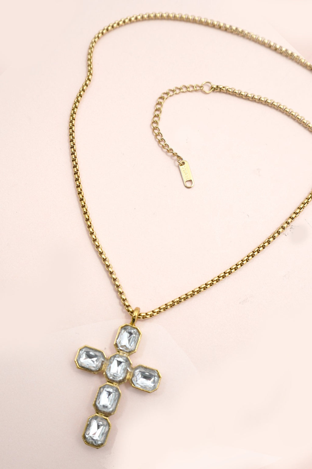 18K Stainless Steel Tarnish-Free Cross Rhinestone Necklace