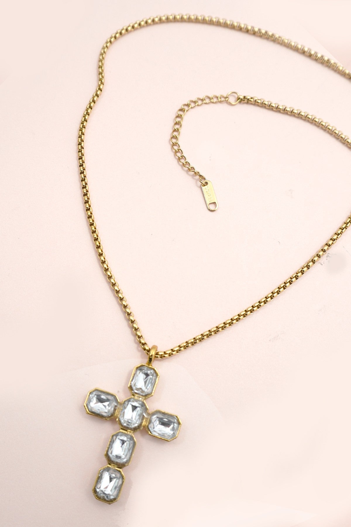 18K Stainless Steel Tarnish-Free Cross Rhinestone Necklace