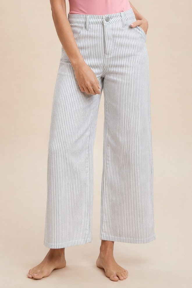 Striped Straight Leg Cropped Jeans