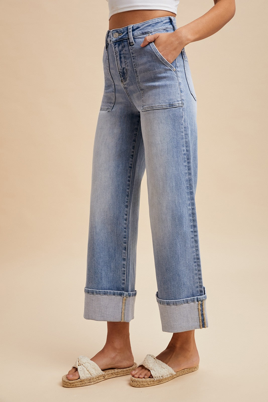 Wide Leg Cuff Jeans