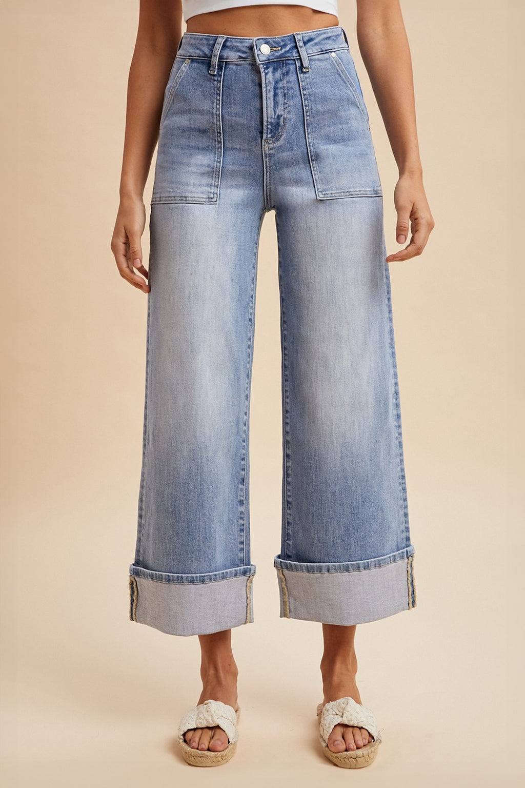 Wide Leg Cuff Jeans