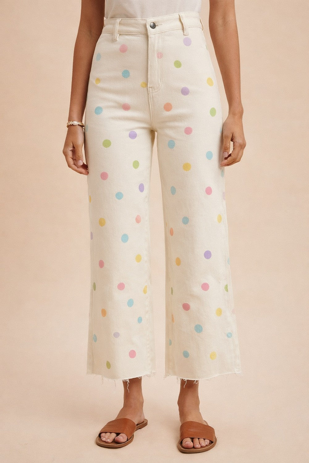 Pastel Polkadot Wide Leg Cropped Jean