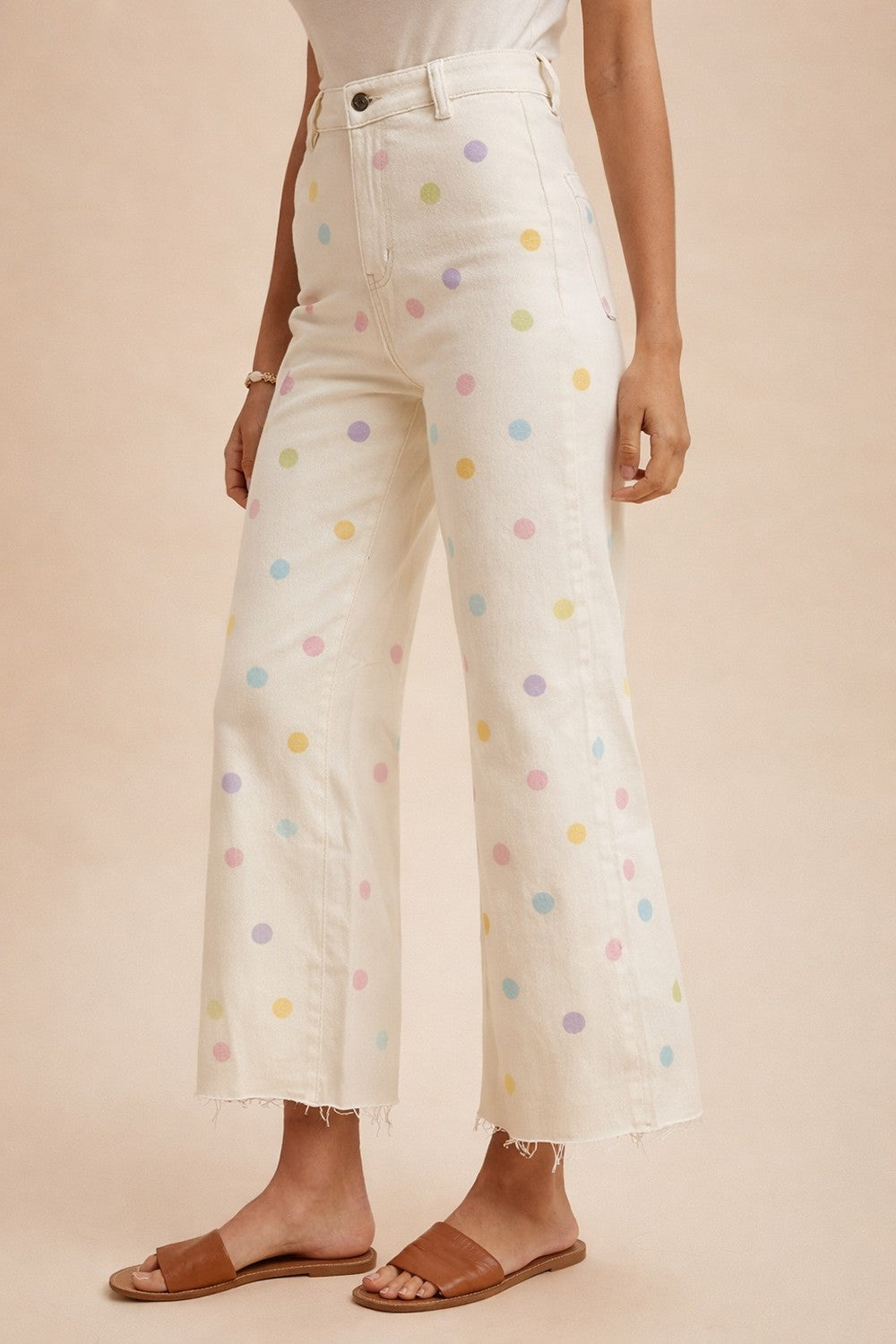 Pastel Polkadot Wide Leg Cropped Jean