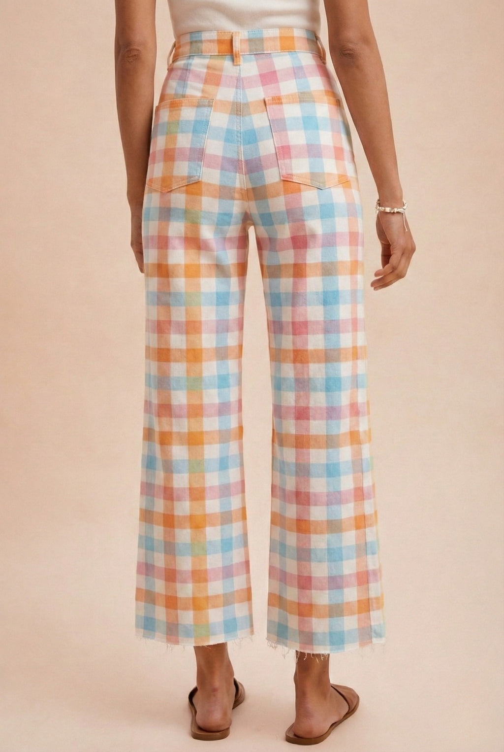 Gingham Wide Leg Cropped Jean