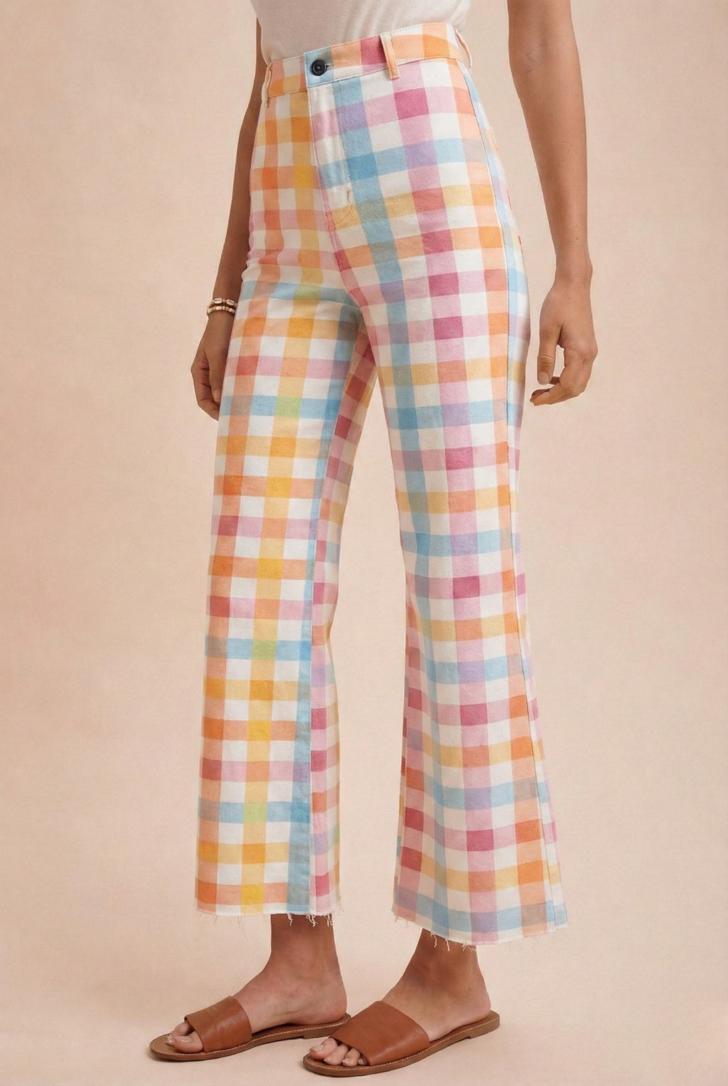 Gingham Wide Leg Cropped Jean