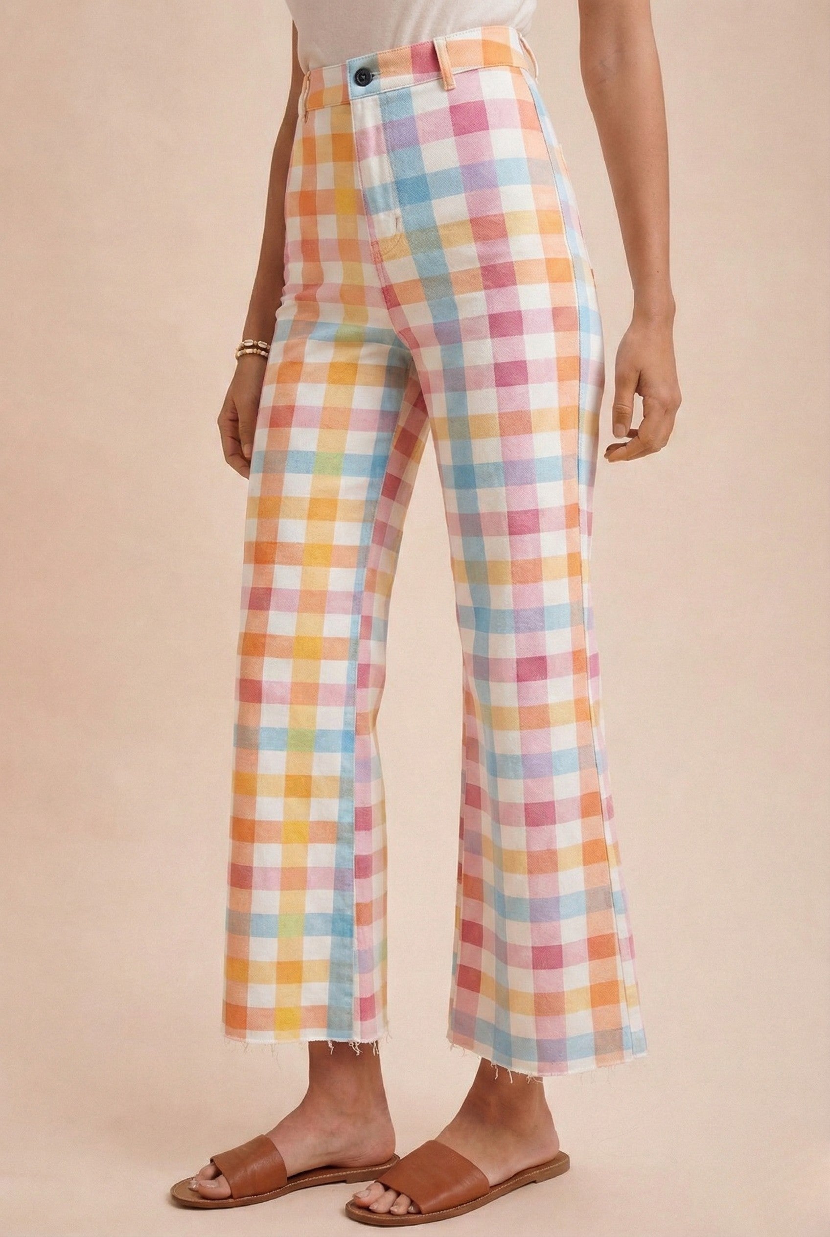 Gingham Wide Leg Cropped Jean
