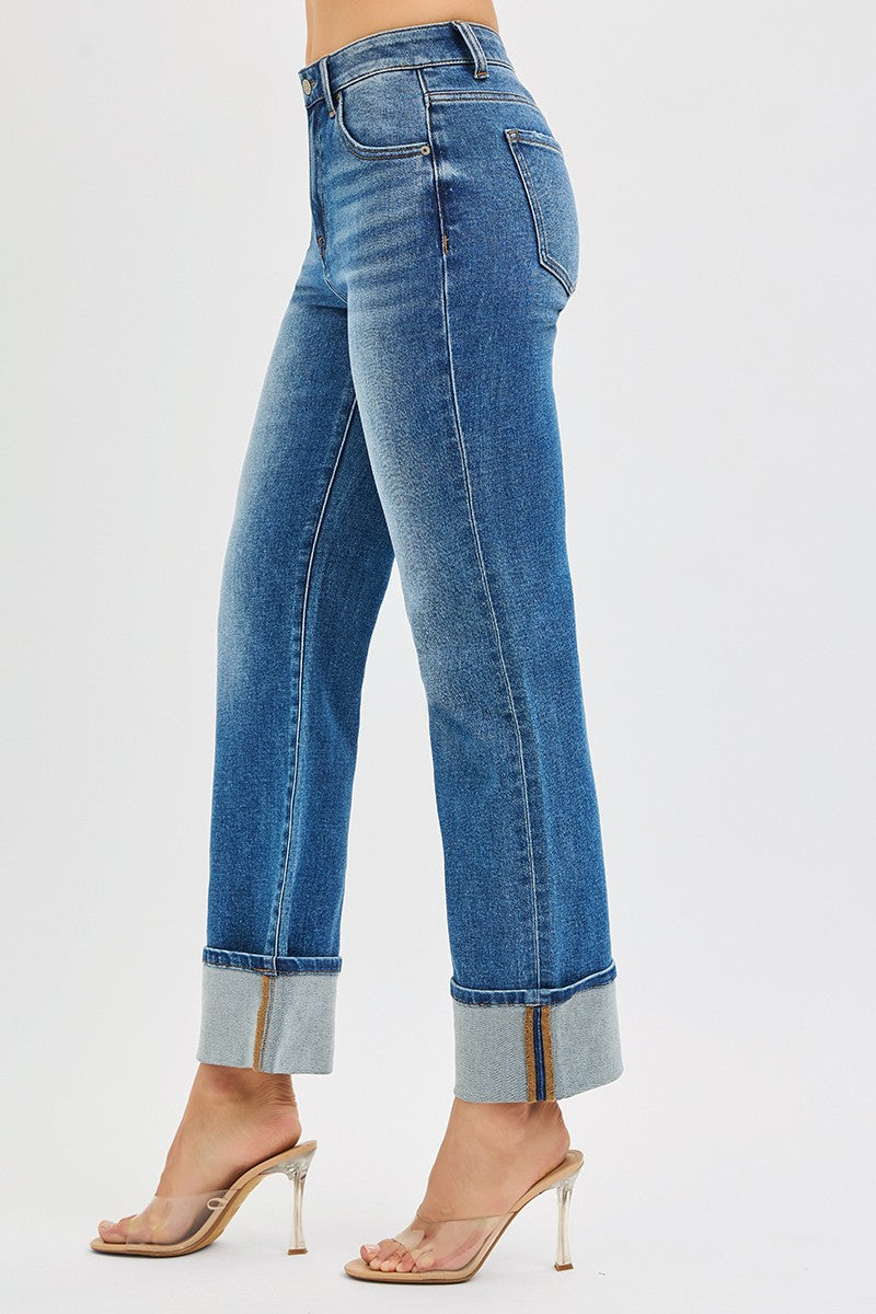 High Rise Loose Fit Cuffed Jeans