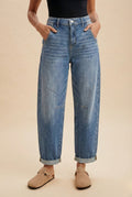 STRETCH DENIM LOOSE FIT ROLL UP BARREL-LEG JEAN