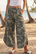 Relaxed Cropped Wide Leg Tulip Hem Camo Pant