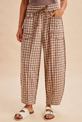 SOFT BRUSHED CHECK BARREL FIT KNIT PANTS