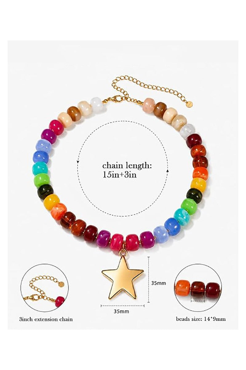 Colorful Beaded Star Pendant Necklace