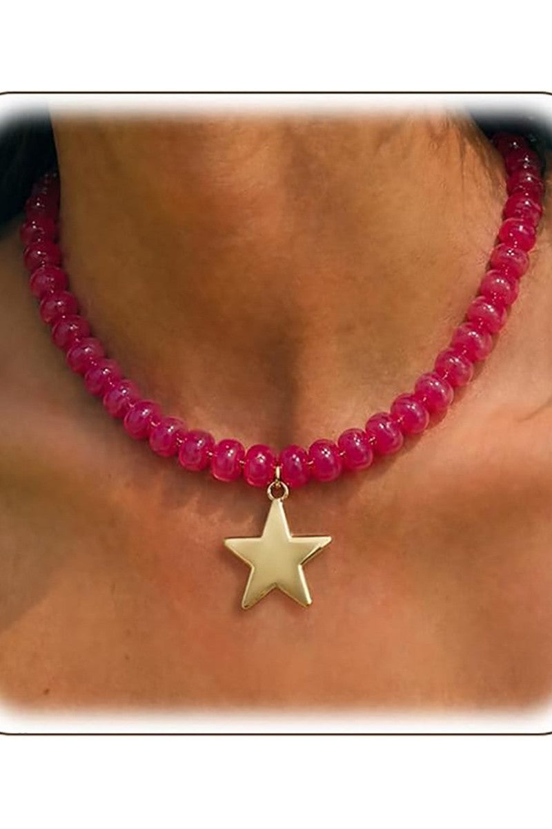 Colorful Beaded Star Pendant Necklace