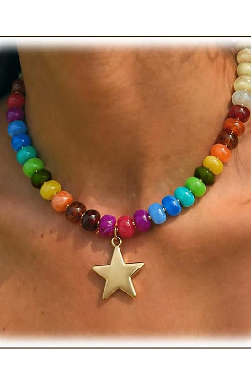 Colorful Beaded Star Pendant Necklace