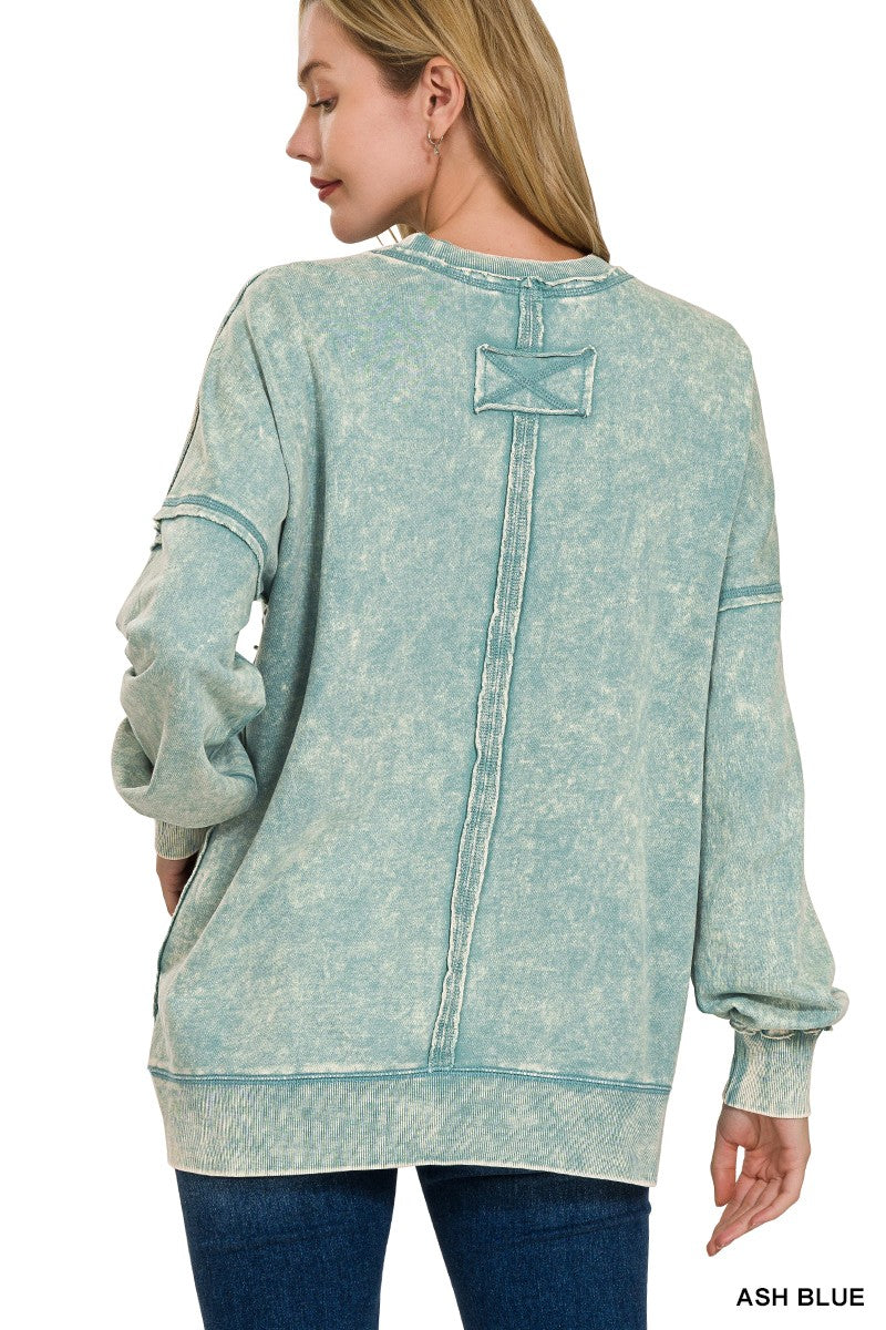 Acid Wash Front Pocket Pullover