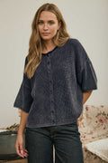 Ribbed Short Sleeve Cardigan {Navy}