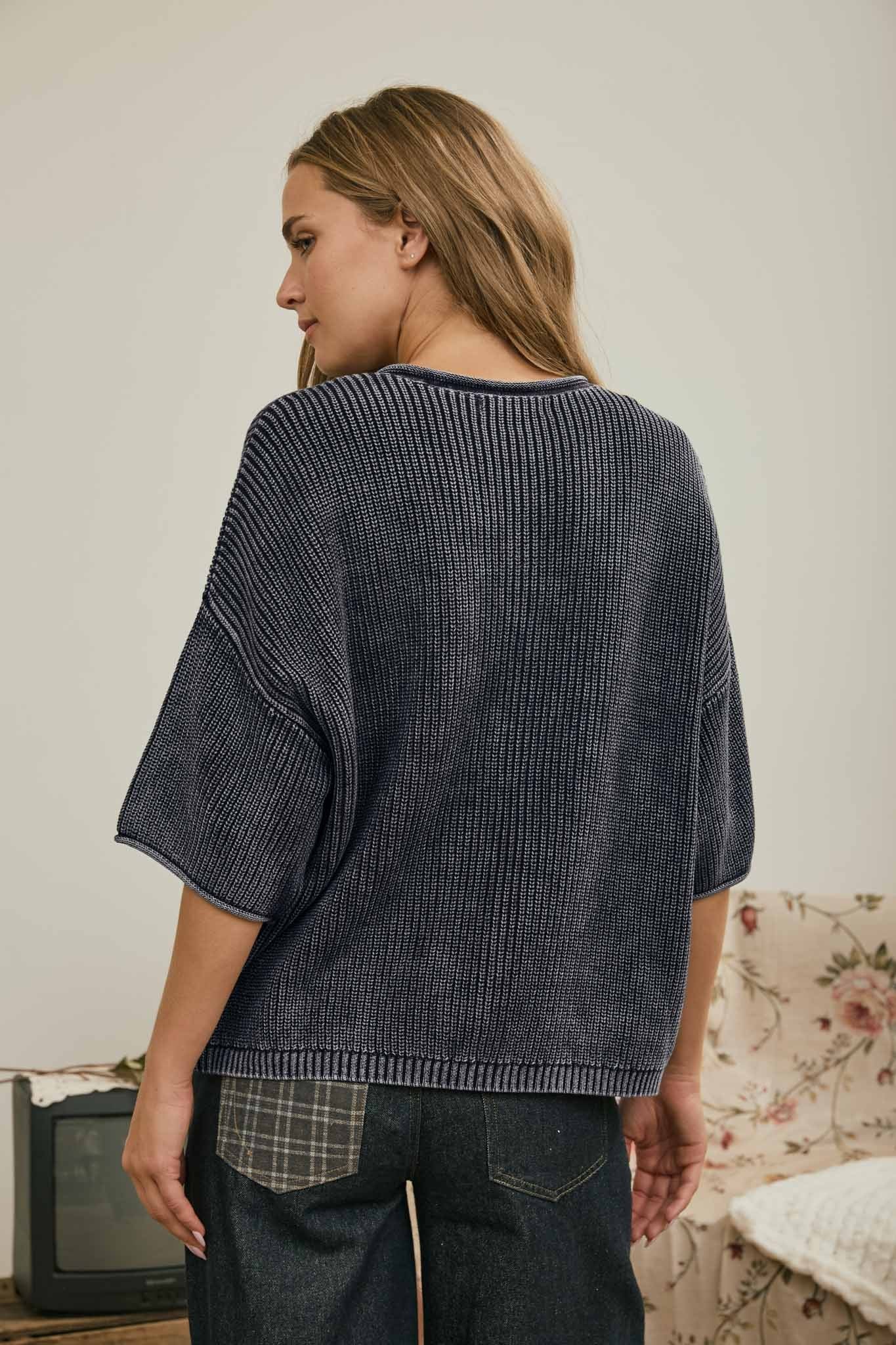 Ribbed Short Sleeve Cardigan {Navy}