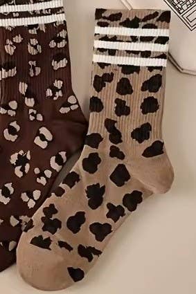 LEOPARD HALF CREW THROWBACK SOCKS