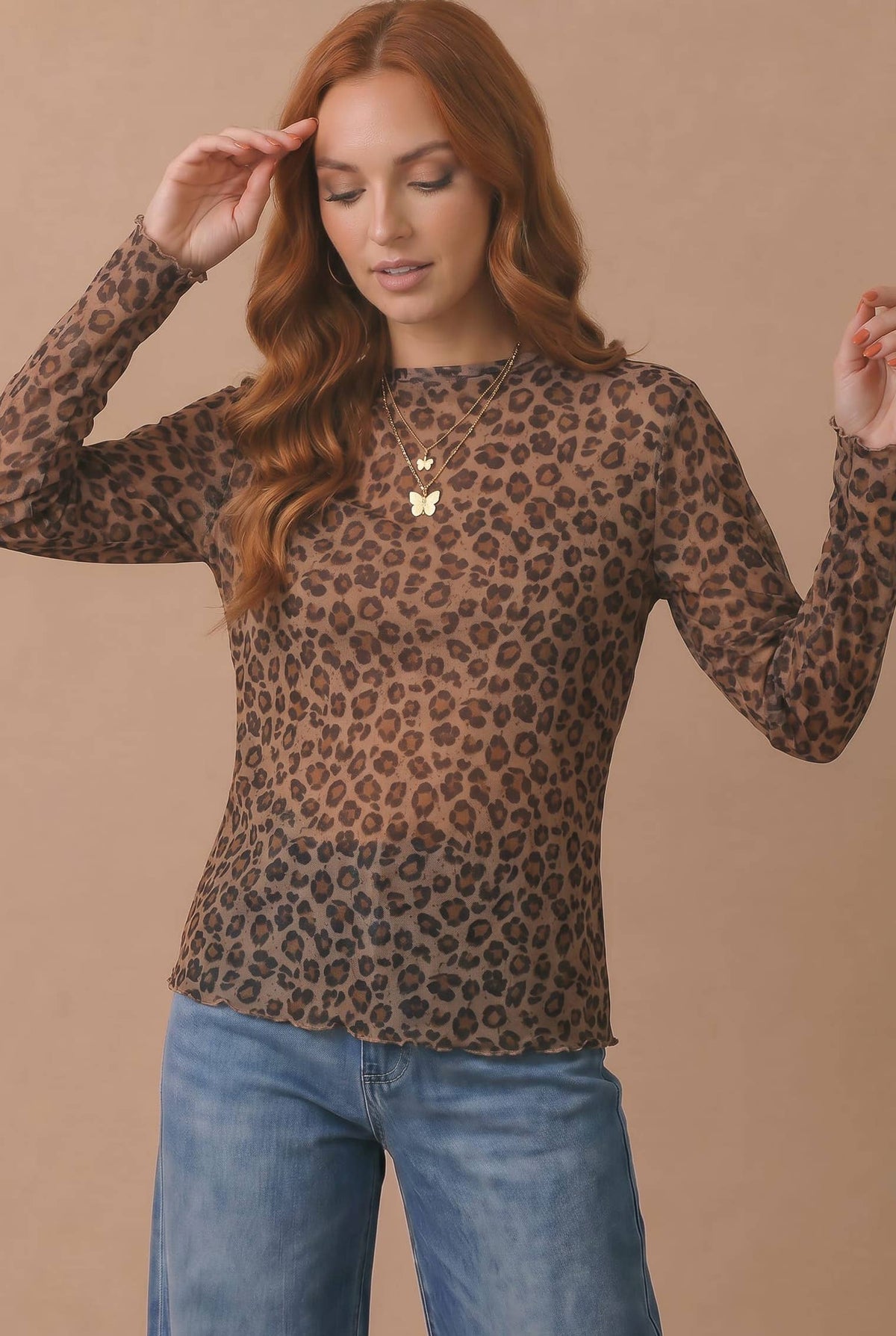 Leopard Mesh Long Sleeve Top