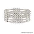 Water resistant Set of 5 5MM & 3MM Beaded Silver Stretch Bracelet