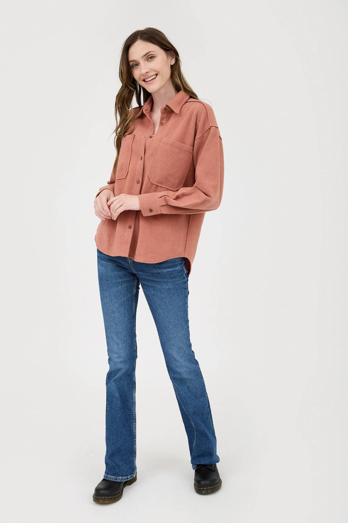 Ribbed Knit Button Down Top