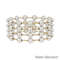 Water Resistant Set of 4 8MM Silver Beaded and Gold Bar Stretch Bracelets