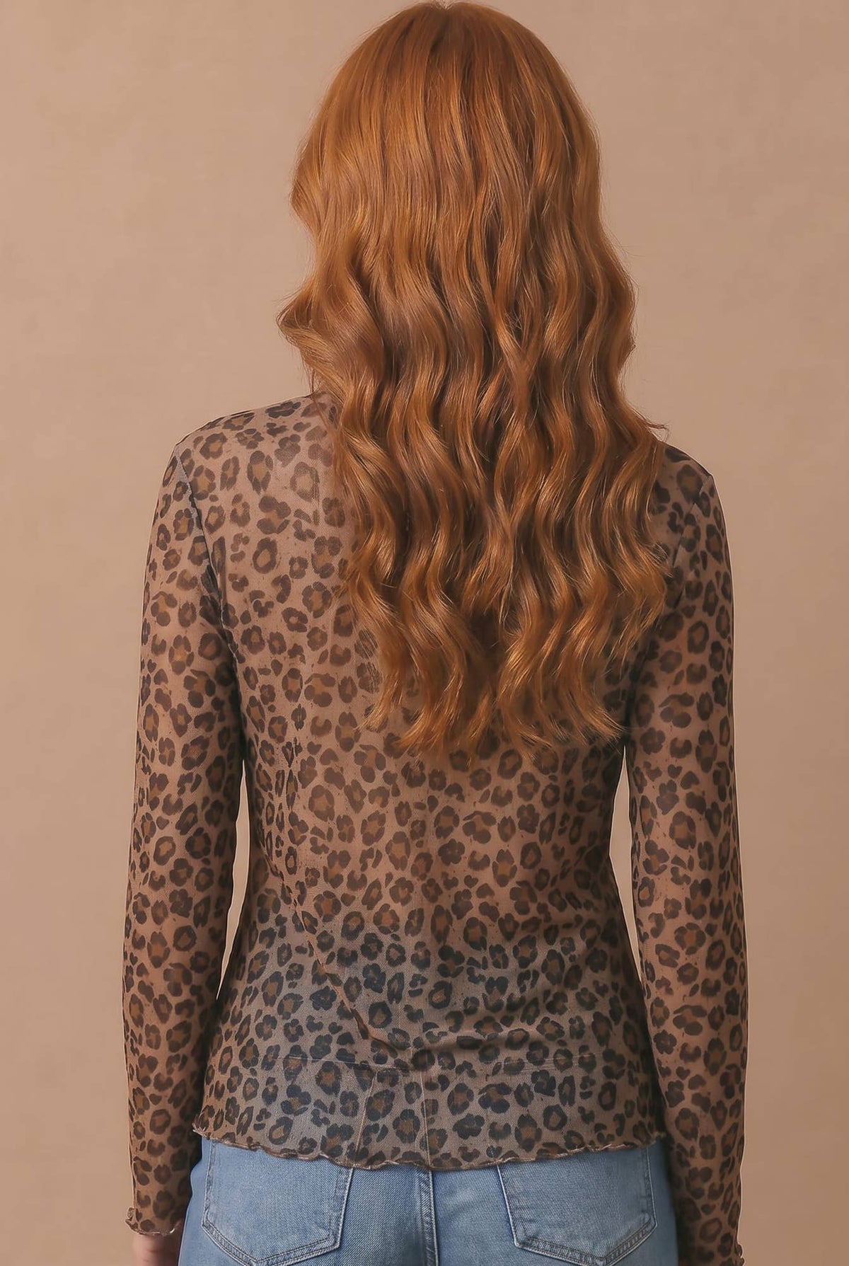 Leopard Mesh Long Sleeve Top