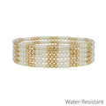 Water Resistant Set of 5 Gold and Pearl 3MM Beaded Stretch Bracelets
