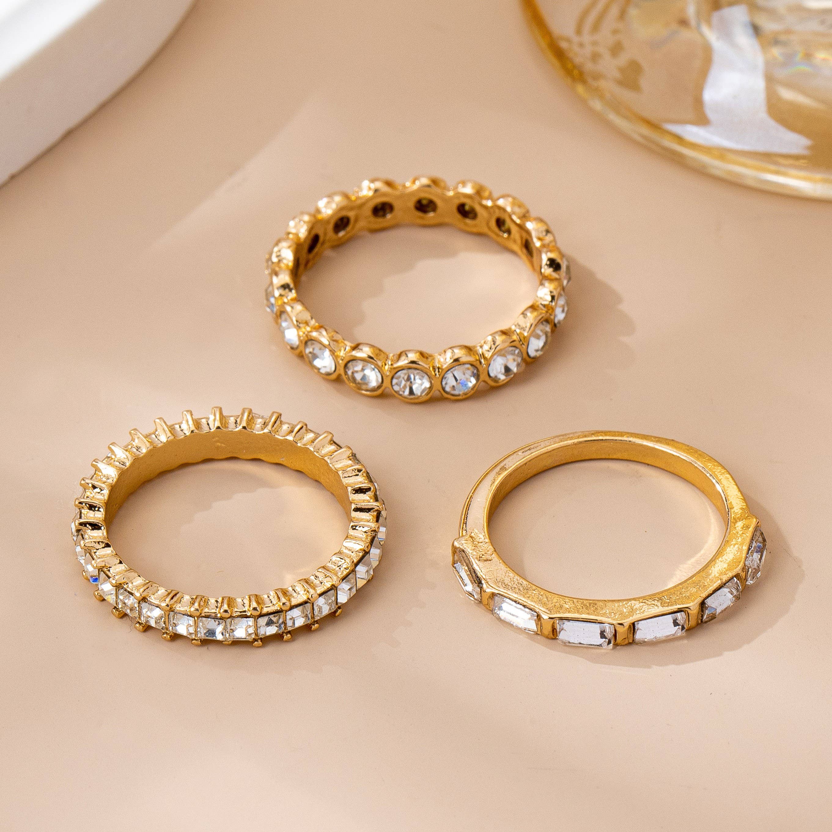 Gold-Tone Triple Crystal Stacking Ring Set