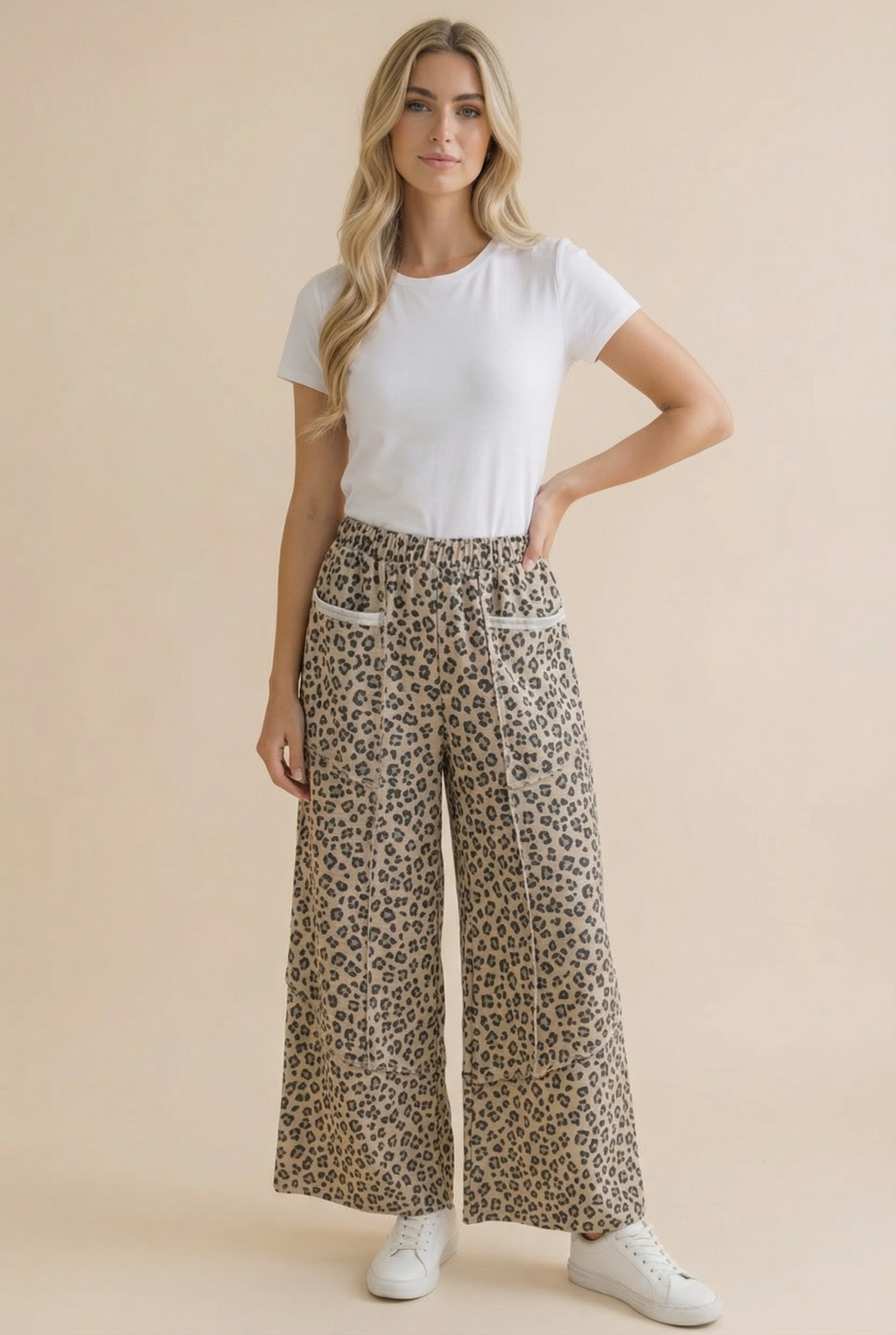 Leopard French Terry Wide Leg Pocket Pants