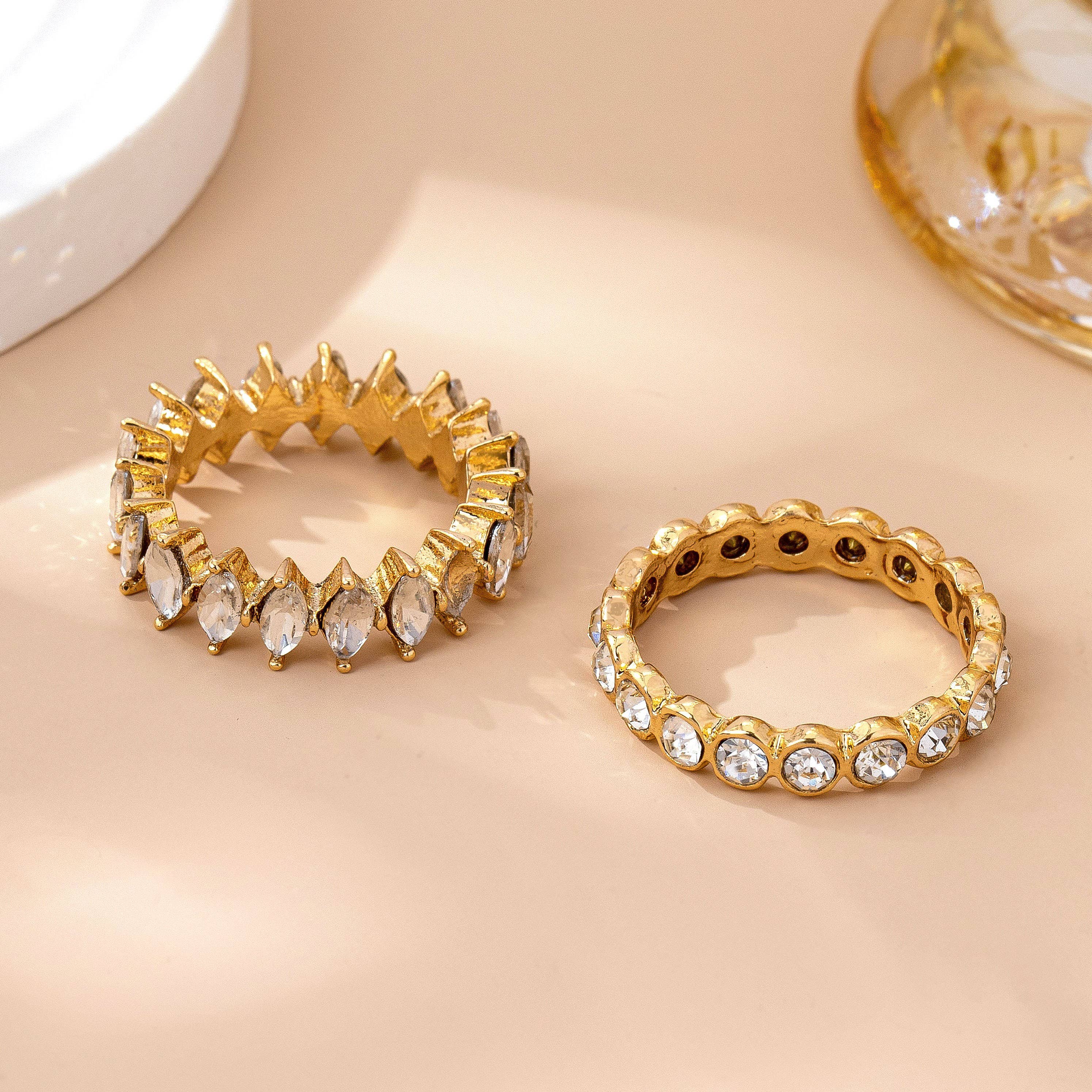 Gold-Tone Crystal Ring Duo