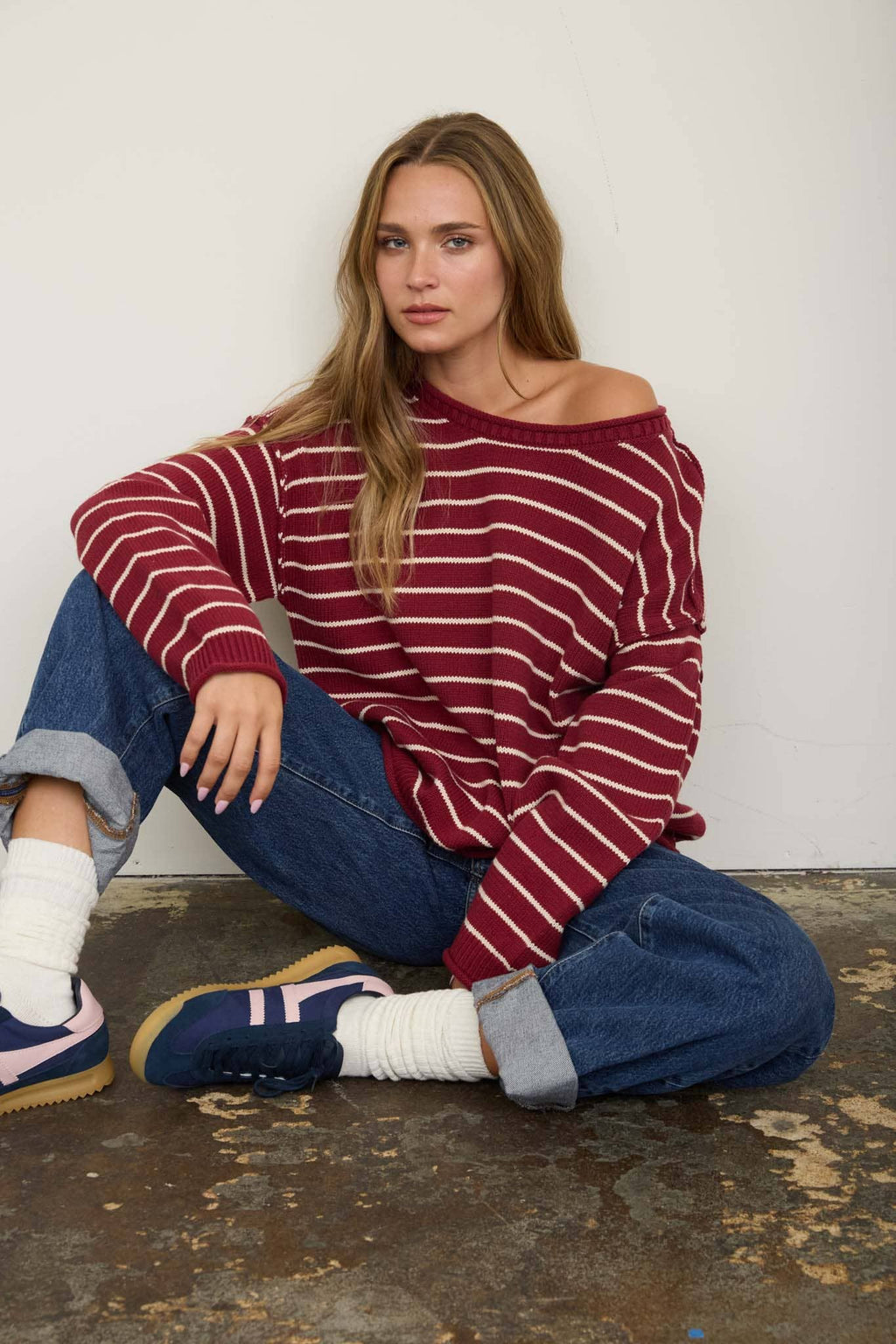 Stripe Crew Neck Sweater {Burgundy}