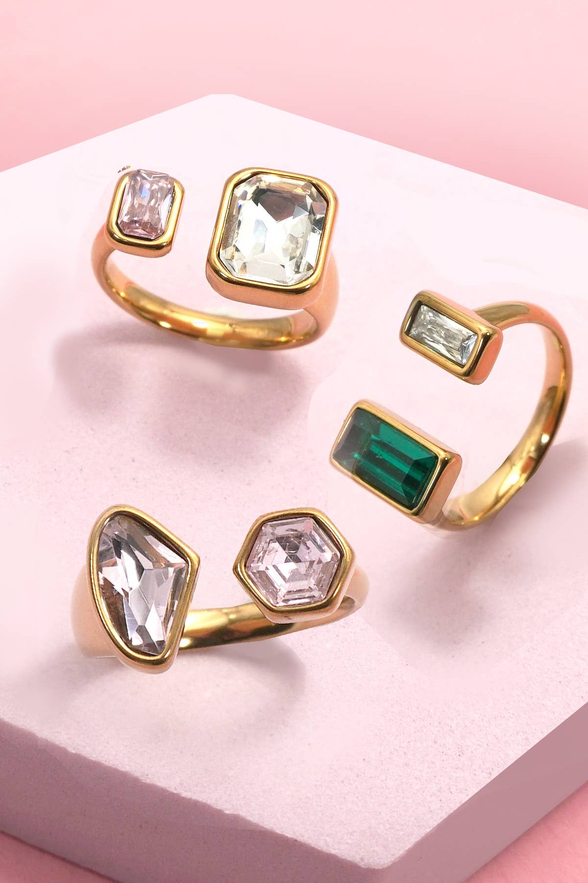 18K STAINLESS STEEL TARNISH FREE  RHINESTONE RINGS